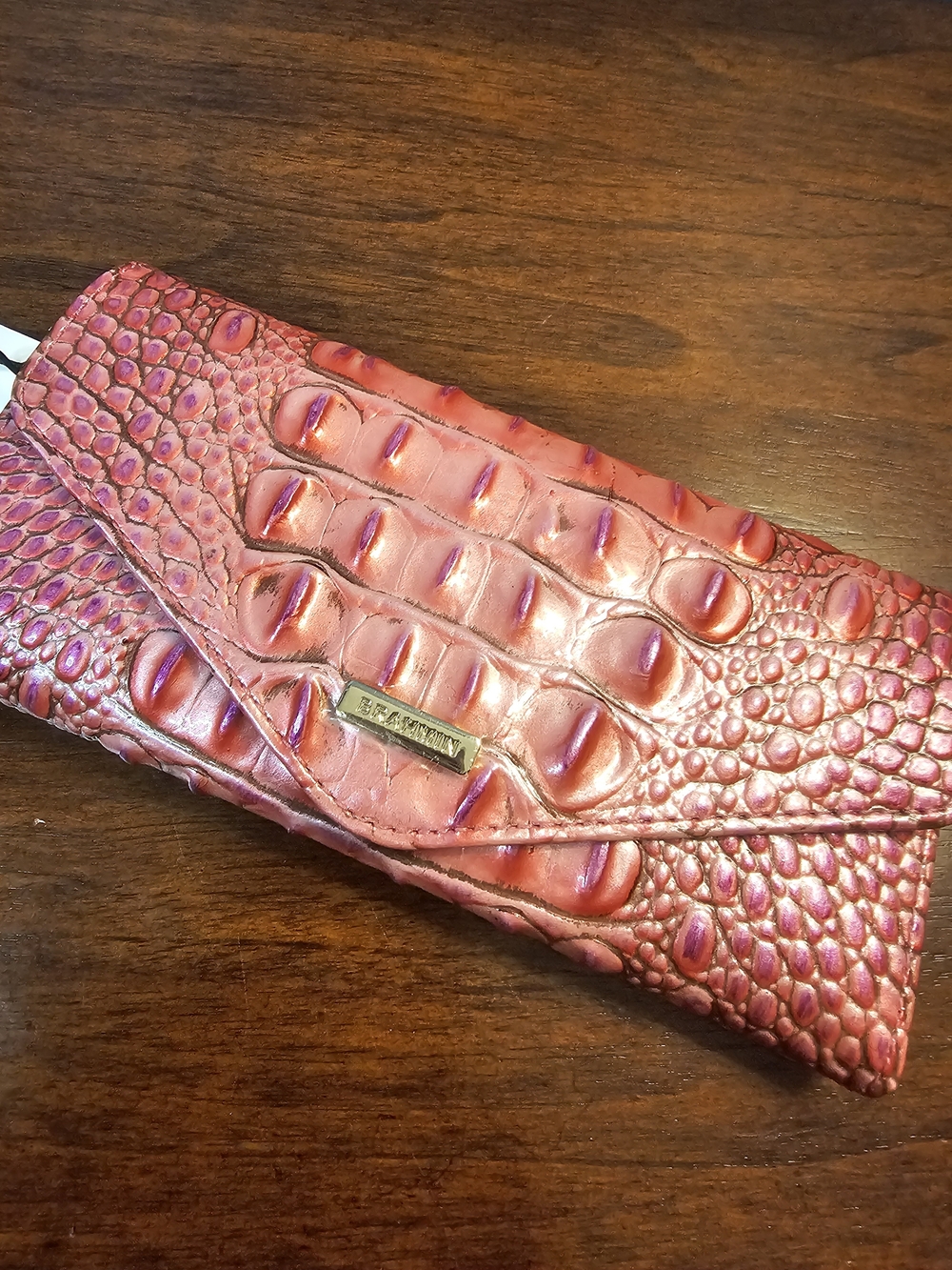 Brahmin Rose Pink Croc-Embossed Envelope Clutch
